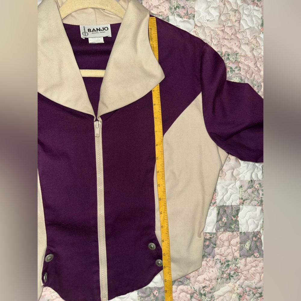 VTG Women's Banjo Rodeo Western Boho Zip Up Cropped Blazer Suit Jacket - Picture 6 of 7